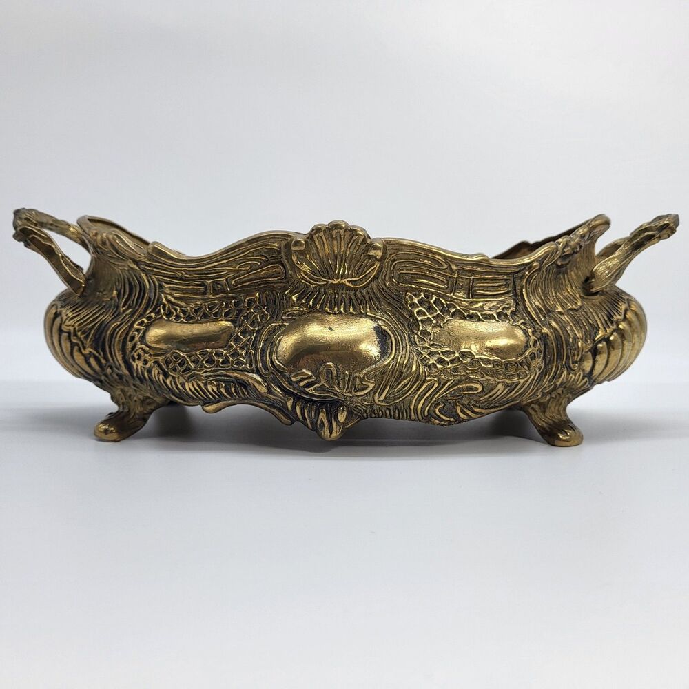 Vintage Brass Jardiniere Planter Ornate Footed Bowl Centerpiece Rococo Style
